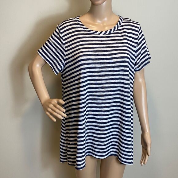 Coin 1804 striped button back hi-low hem t-shirt top size 1X - Picture 1 of 8